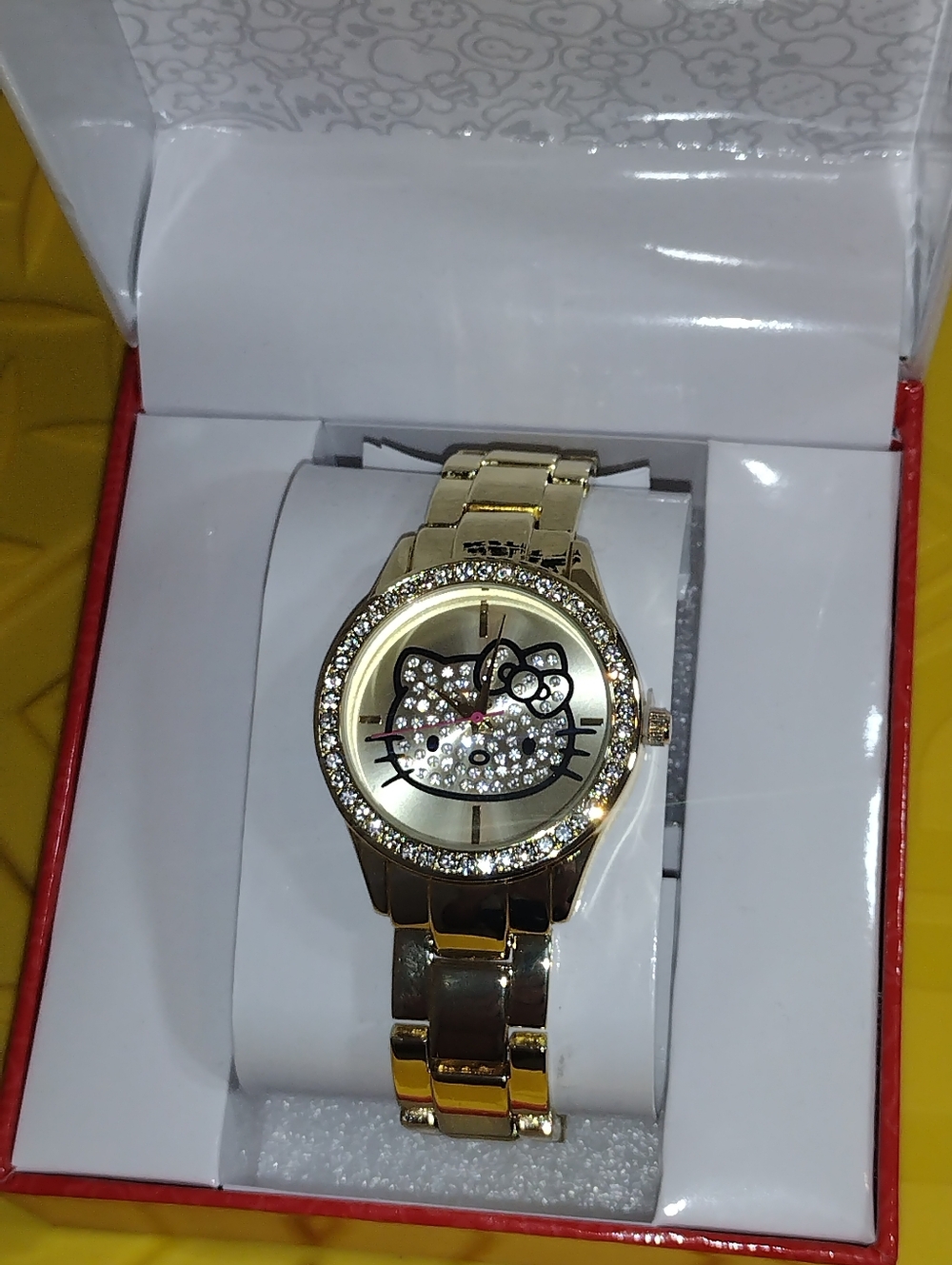 HELLO KITTY WATCH ACCUTIME HELLO KITTY GOLD TONE WOMEN'S WATCH SPARKLING NEW
